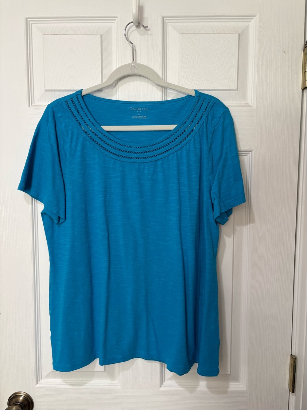 Talbots Short Sleeve Scoop Neck Top in Bright Turquoise